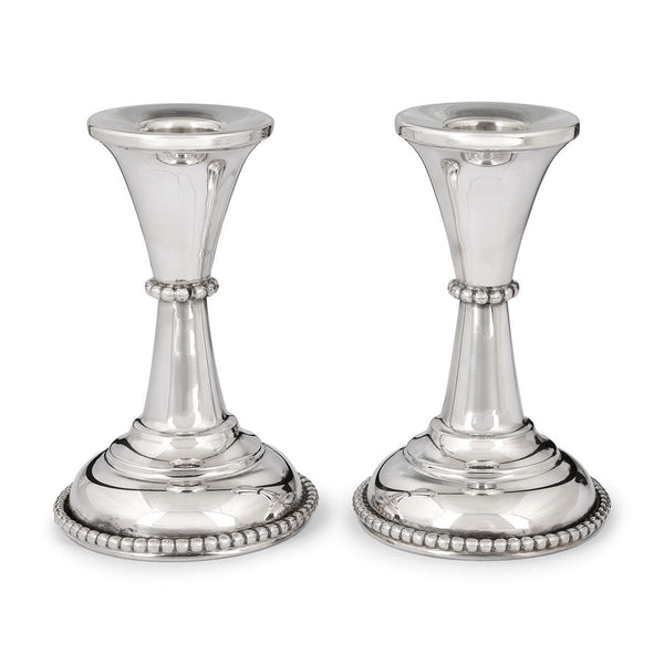 Sterling Silver-Plated Shabbat Candlesticks - Beaded Design