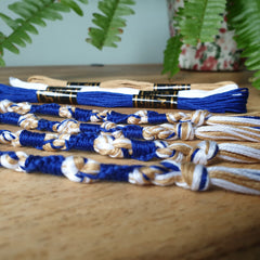 Handmade Tzitzit Set (4 Tassels) - White & Blue with YHWH Knots